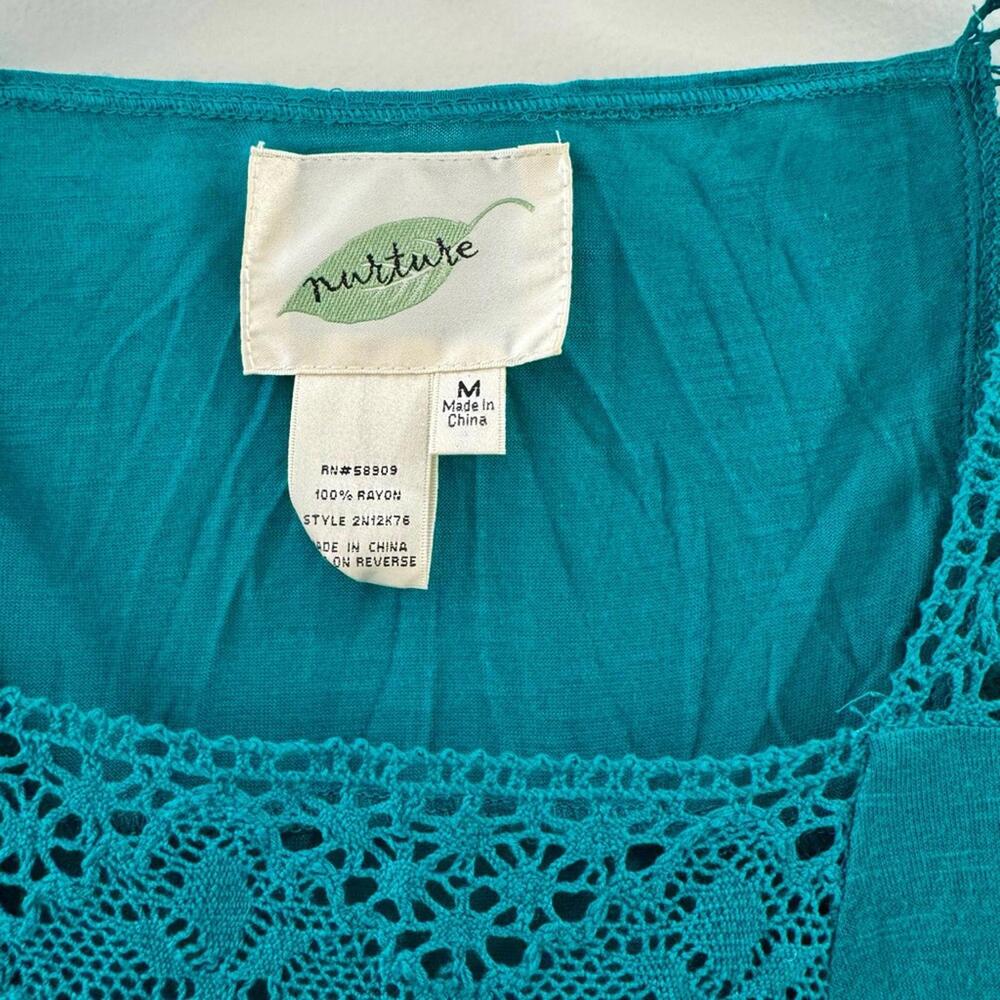 Vintage Nurture Boho Whimsy Teal Square Neck Crochet Boho Top- Sz Medium - Picture 4 of 4